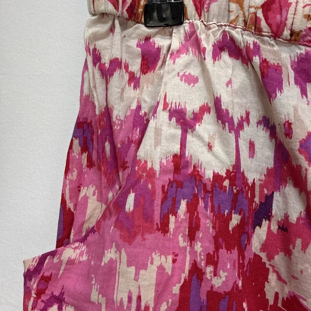 Oscar de la‎ Renta Womens Pink Ikat Long Pajama Set Size M Cotton Poplin Pockets